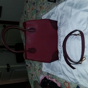 Michael Kors Mercer Gallery Pebble Leather Satchel Handbag Red/Oxblood
